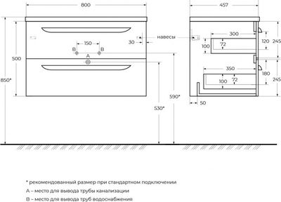 Тумба под умывальник Cezares ECO-CER-N-800-2C-SO-NCS-P