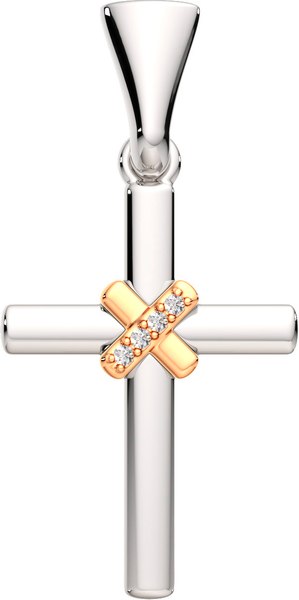 Крестик из комбинированного серебра ZORKA 04D0008.G14K (с золотой вставкой и бриллиантом)