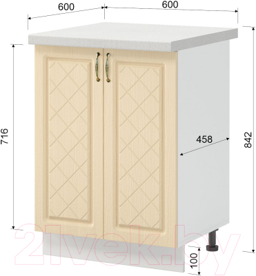 Шкаф-стол кухонный Mio Tesoro Модена ШН 600 (белый/дуб ваниль)