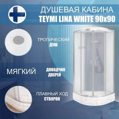 Душевая кабина Teymi Lina White 90x90 / T00103W