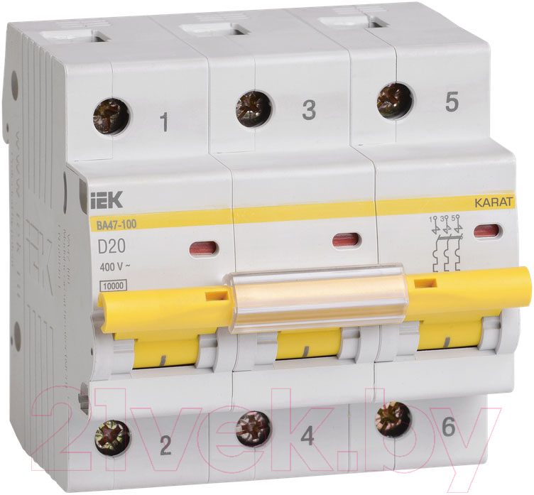 Выключатель автоматический IEK ВА47-100 3Р 20А 10кА D / MVA40-3-020-D