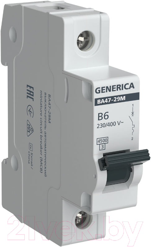 Выключатель автоматический Generica ВА47-29М 1P 6А 4.5кА B / MVA21-1-006-B-G