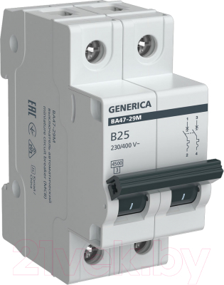 Выключатель автоматический Generica ВА47-29М 2P 25А 4.5кА B / MVA21-2-025-B-G