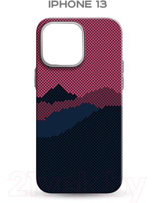 Чехол-накладка Luxo Горный пейзаж J273 для iPhone 13 (черный/бордовый)