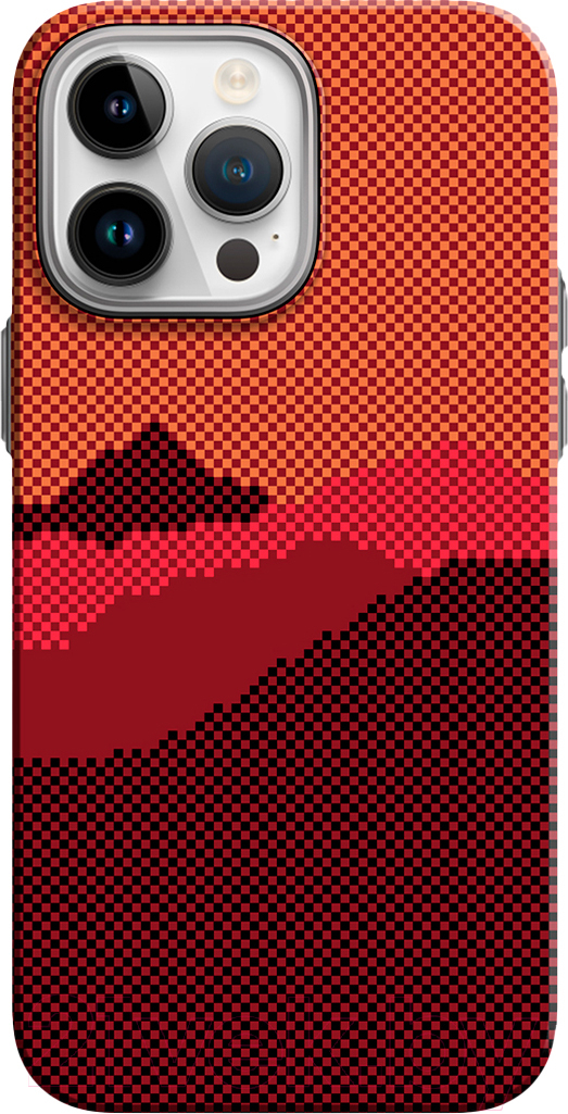 Чехол-накладка Luxo Горный пейзаж J272 для iPhone 13 Pro (бордовый/оранжевый)