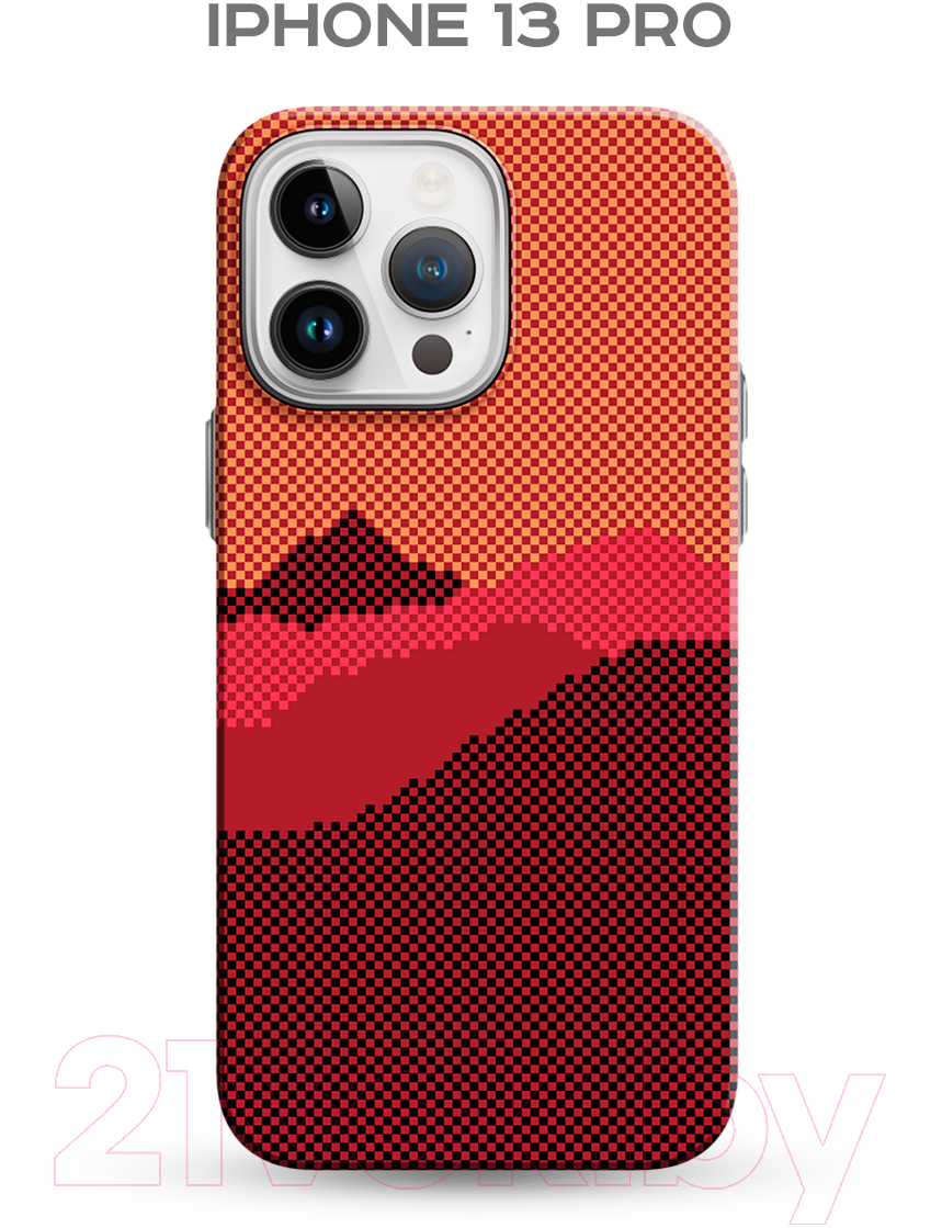 Чехол-накладка Luxo Горный пейзаж J272 для iPhone 13 Pro (бордовый/оранжевый) — фото 2