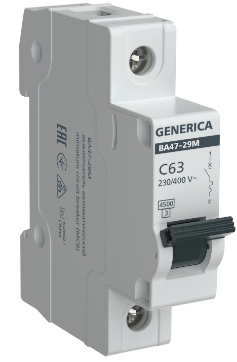Выключатель автоматический Generica ВА47-29М 1P 63А 4.5кА C / MVA21-1-063-C-G