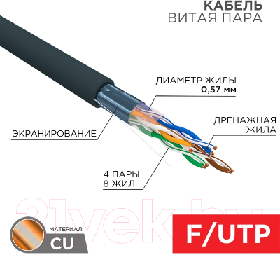 Кабель Rexant F/UTP CAT 6 PE 4PR / 01-0158