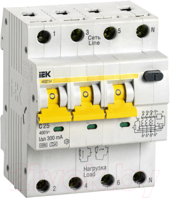 Дифференциальный автомат IEK АВДТ34 C25 300мА / MAD22-6-025-C-300 