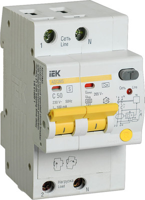Дифференциальный автомат IEK АД12MS 2Р 50А 100мА / MAD123-2-050-C-100 -