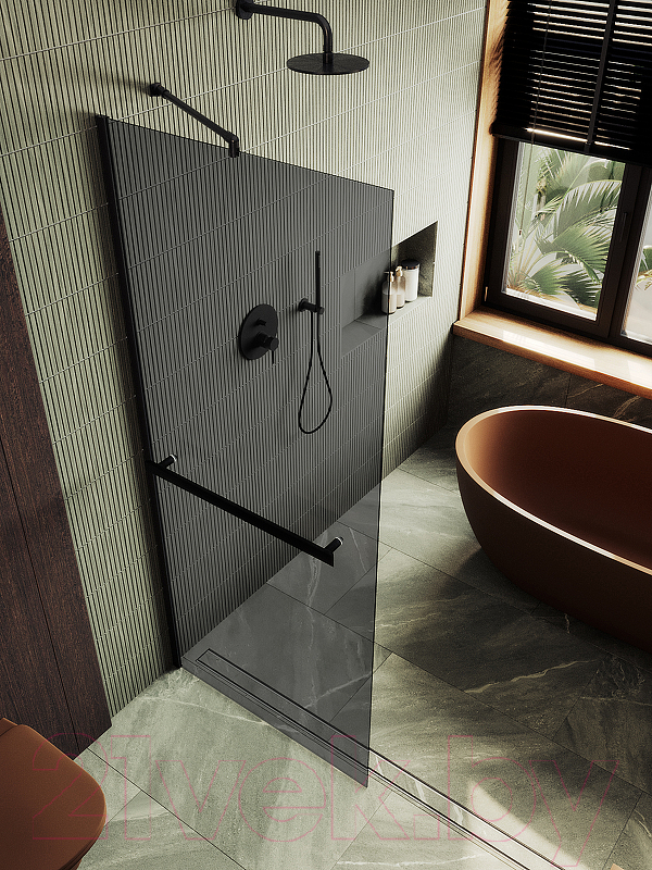 Душевая стенка MaybahGlass 119x195 / MGD-717-6ш (графитовое стекло/черный) — фото 3