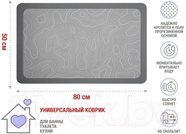Коврик для ванной Perfecto Linea Diatomite Grey Abstract 22-508001 (50x80см) — фото 2