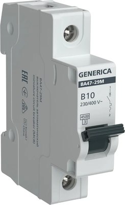 Выключатель автоматический Generica ВА47-29М 1P 10А 4.5кА B / MVA21-1-010-B-G - 