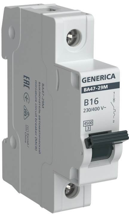 Выключатель автоматический Generica ВА47-29М 1P 16А 4.5кА B / MVA21-1-016-B-G