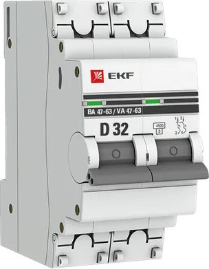 Выключатель автоматический EKF PROxima ВА 47-63 2P 32А (D) 4.5kA / mcb4763-2-32D-pro - 