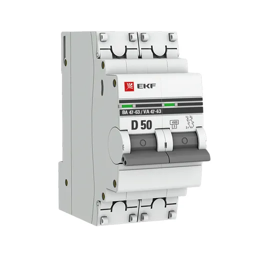 Выключатель автоматический EKF PROxima ВА 47-63 2P 50А (D) 4.5kA / mcb4763-2-50D-pro