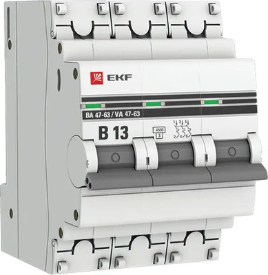 

Выключатель автоматический, PROxima ВА 47-63 3P 13А (B) 4.5kA / mcb4763-3-13B-pro