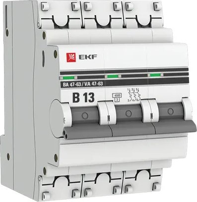 Выключатель автоматический EKF PROxima ВА 47-63 3P 13А (B) 4.5kA / mcb4763-3-13B-pro