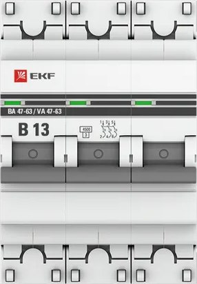 Выключатель автоматический EKF PROxima ВА 47-63 3P 13А (B) 4.5kA / mcb4763-3-13B-pro