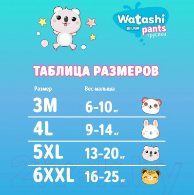 Подгузники-трусики детские Watashi 5 XL 13-20кг (36шт)