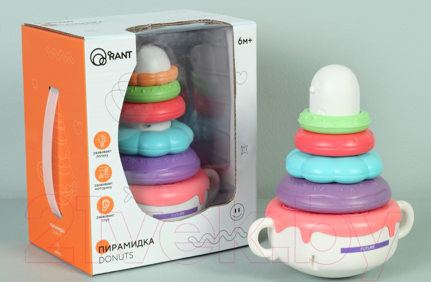 Развивающий игровой набор Rant Пирамидка-неваляшка Donuts / О-004 (радужный) — фото 4