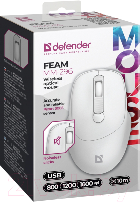 Мышь Defender Feam MM-296 / 52297 (белый)