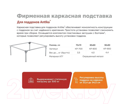 Каркас ВИЗ Для душевого поддона Antika Квадрат 70x70