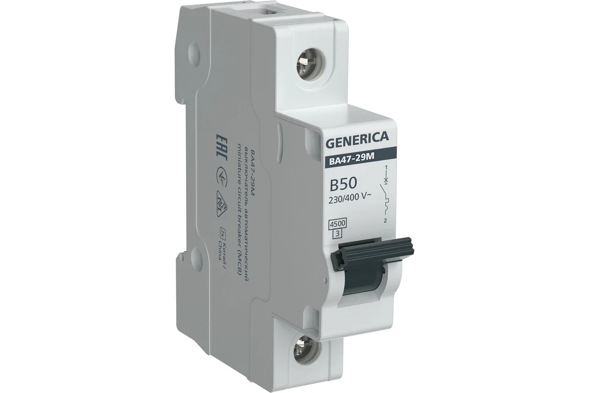Выключатель автоматический Generica ВА47-29М 1P 50А 4.5кА B / MVA21-1-050-B-G
