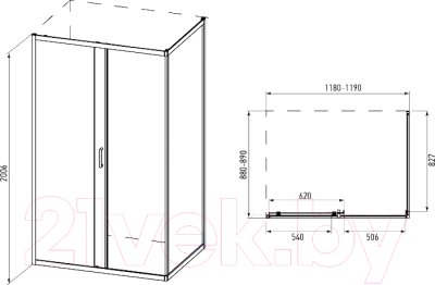 Душевой уголок IVA 120x90x200 / E4SB129T (тонированное стекло)