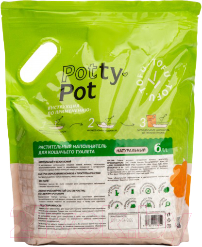 Наполнитель для туалета Potty-Pot Натуральный Тофу без запаха (2.5кг/6л) — фото 2
