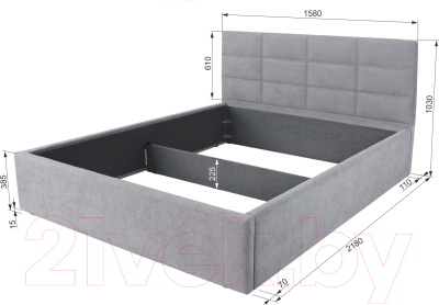 Двуспальная кровать Аквилон Классик 16 ПМ  (хаки 05 серый)