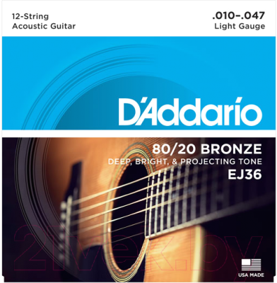 Струны для 12-струнной гитары D'Addario EJ36