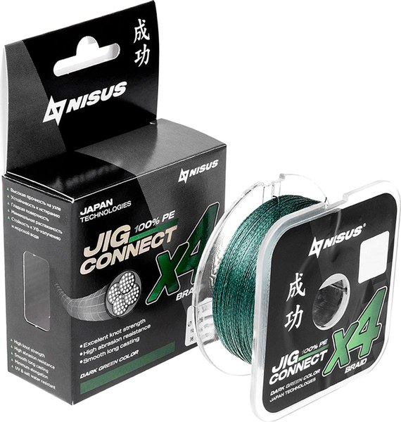 Леска плетеная Nisus Jig Connect X4 PE Dark Green 0.8 0.14mm / T-N-JC-X4-0.14-100-DG (100м)