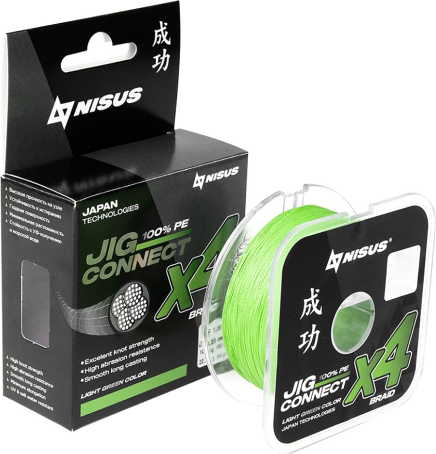Леска плетеная Nisus Jig Connect X4 PE Light Green 2.5 0.25mm/T-N-JC-X4-0.25-150-LG (150м)