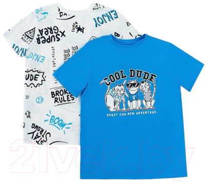 Комплект футболок детских Mark Formelle 113379-2 (р.110-56, лазурный голубой/текст на белом)