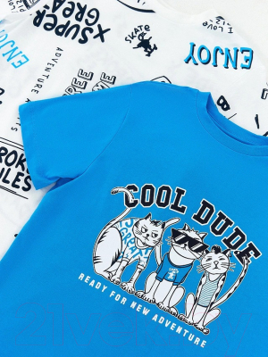 Комплект футболок детских Mark Formelle 113379-2 (р.110-56, лазурный голубой/текст на белом)