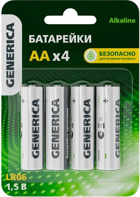 Комплект батареек Generica Alkaline LR06/AA / ABT-LR06-ST-L04-G (4шт) - 