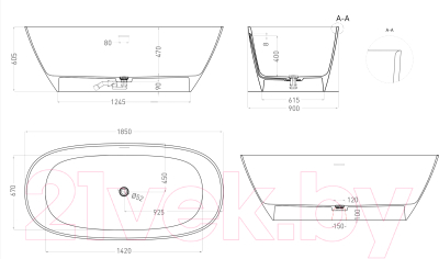 Ванна из искусственного камня Salini Sofia 185x90 / 102529MRF (S-Stone, матовый RAL)