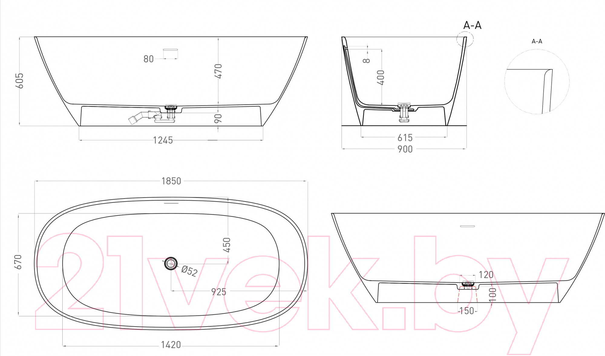 Ванна из искусственного камня Salini Sofia 185x90 / 102529MRF