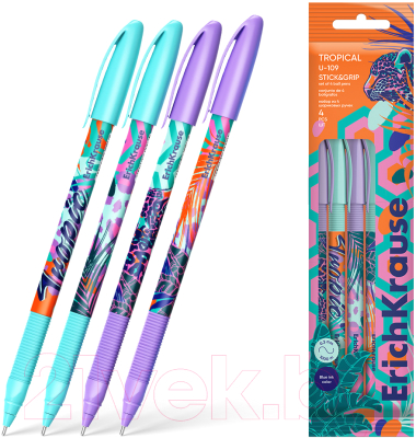 Набор шариковых ручек Erich Krause U-109 Tropical Stick&Grip / 61104 (4шт, синий)