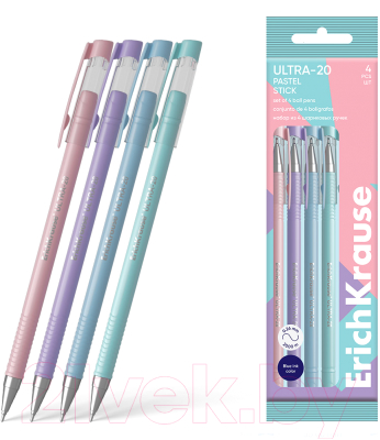 Набор шариковых ручек Erich Krause Ultra-20 Stick Pastel / 61031 (4шт, синий)
