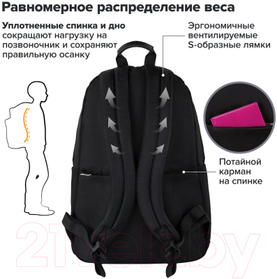 Изображение товара Школьный рюкзак Brauberg Fashion City. Hug Me / 272570 (черный)