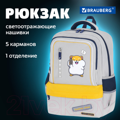 Школьный рюкзак Brauberg Star. Hamster / 272063 (серый)