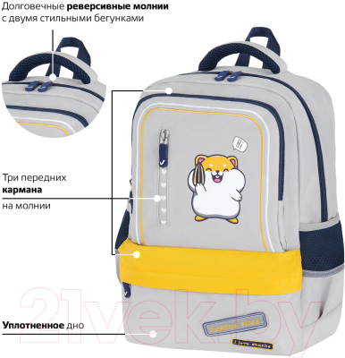 Школьный рюкзак Brauberg Star. Hamster / 272063 (серый)
