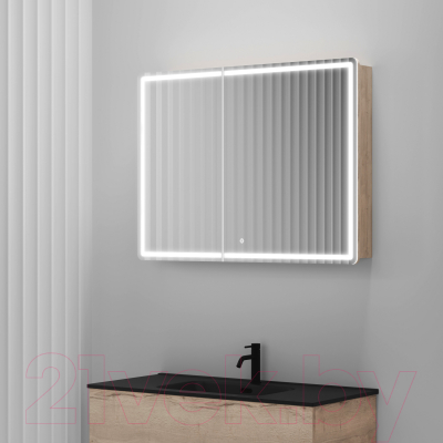 Шкаф с зеркалом для ванной Sancos Mirror MI100EG (с LED подсветкой, дуб галифакс натуральный)