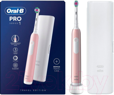 Электрическая зубная щетка Oral-B Pro 1 Cross Action Box Pink с футляром D305.513.3XPK 