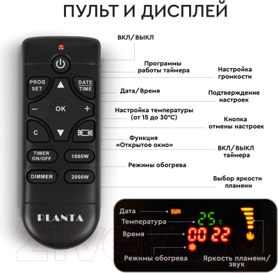 Электрокамин PLANTA PFP-WM090 SLIM