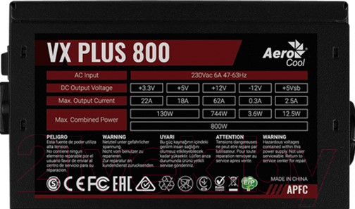 Блок питания для компьютера AeroCool VX-800 Plus 800W