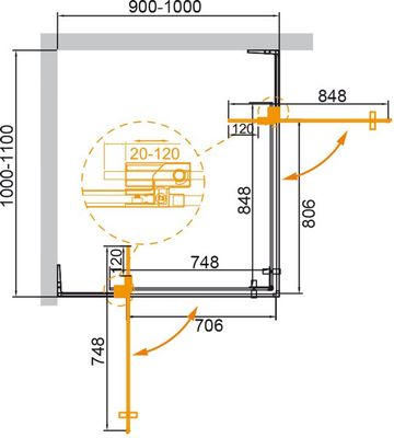 Душевой уголок Cezares SLIDER-AH-2-90/100-100/110-BR-GM