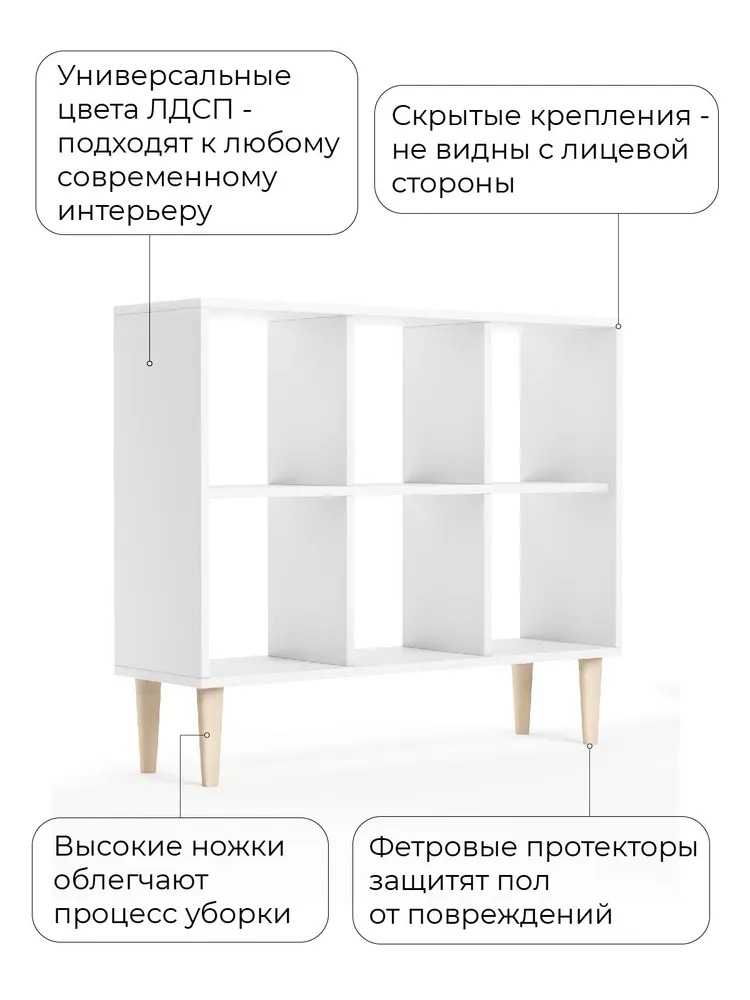 Стеллаж Monofix Одос Горизонтальный 6 секций (белый) — фото 4